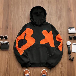 Sweat à capuche décontracté à épaules tombantes en coton éponge pour hommes de haute qualité patchwork personnalisé - Product Image 1