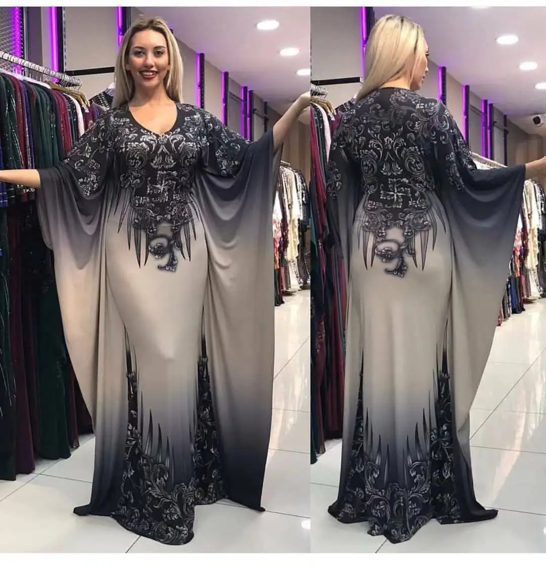 1260 MuslimQLO Oversizedプリント柄バットスリーブドレス2020ドバイのアバヤのドレス