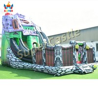 Château Gonflable Hanté en Promotion avec Toboggan Double et Aire de Jeu Extérieure pour Enfants