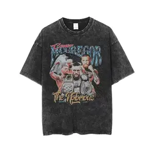 Oversized DTG custom logo Printed Streetwear pattern T-shirt Men Acid Washed Black Graphic Vintage Distressed men's t-shirt