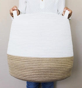 Rope Storage Basket Collapsible <strong>White</strong> Folding Weave <strong>Laundry</strong> <strong>Hamper</strong> - Product Image 6
