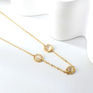 New Fashion Stainless Steel Natural Stone <b>Opal</b> Crystal Square Pendant <b>Necklace</b> for Women Femme Bijoux Acier Inoxydable - Product Image 4