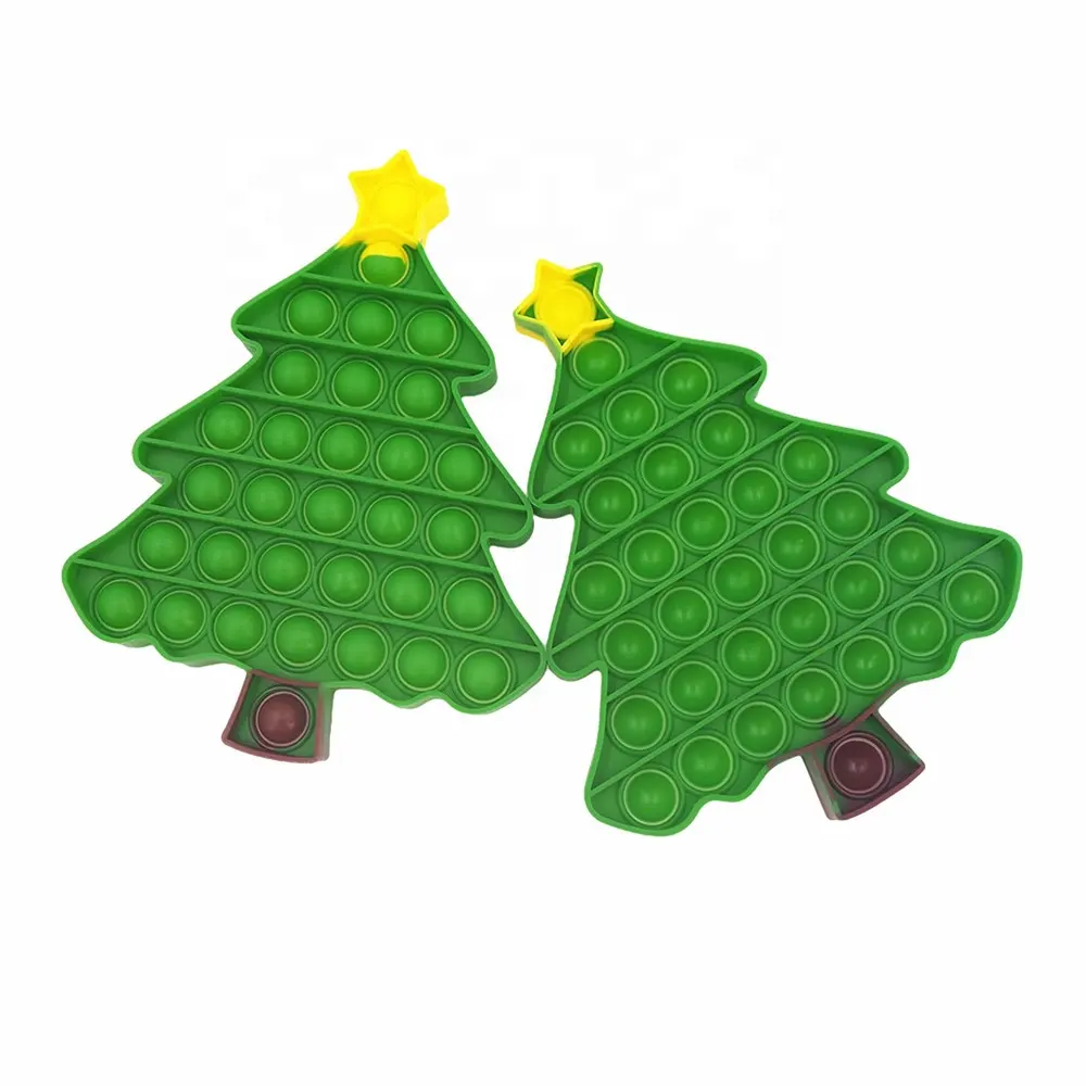 Mainan pohon Natal bentuk dorong gelembung Anti stres, mainan anak sensorik latihan natal hadiah Fidget untuk anak-anak