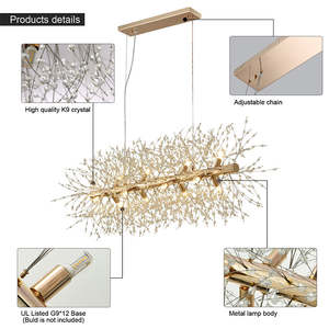 현대 스타일 조명기구 아트 데코 거실 골드 선형 천장 럭셔리 광택 크리스탈 샹들리에 펜던트 조명 - Product Image 4