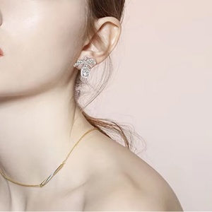 Fashion Rhodium Geometric White Copper <b>Silver</b> Bow Knot <b>Studs</b> Jewelry Square Bezel <b>Set</b> Cut Cubic Zirconia Drop <b>Earrings</b> Gift - Product Image 5