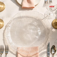 Assiette de présentation florale en verre avec ligne radiale, plateau doré, sous-assiette argentée, plateau de service, décoration de traiteur pour mariage - Offre Spéciale