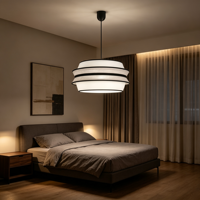 Luminaire suspendu à plusieurs niveaux noir et blanc, abat-jour en tissu moderne pour salon, salle à manger, chambre à coucher, hôtel