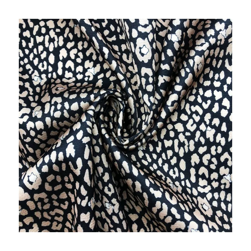 Леопардовый принт, Мягкая матовая шелковая атласная цифровая печать, 100% полиэфирная атласная шифоновая ткань для платья, юбки