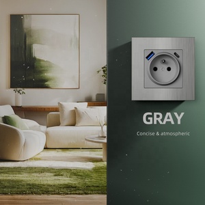 Puerto USB europeo Enchufe doméstico Panel de aluminio cepillado Enchufe francés con carga rápida PD20W Tipo A + C USB - Product Image 3