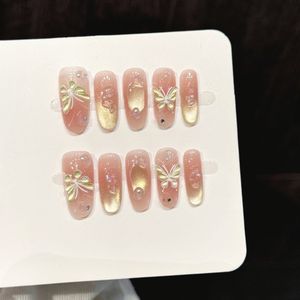 Ongles à presser personnalisés avec logo, 24 pièces, motif floral et strass, faux ongles en gros pour femmes - Product Image 1