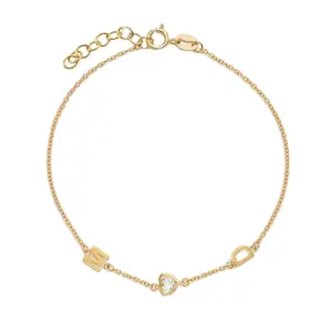 Gemnel 14K Gold Plated Initial Anklet Bracelet Heart Diamond Shape Silver Bracelet For Engagement And Anniversary