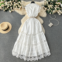 Robe femme sans manches amincissante, style français, col montant, dentelle brodée, nouvelle collection automne 2026, vente en gros