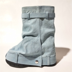 ZHEZHE Denim Shark Boots per donna stivali corti <span class=keywords><strong>con</strong></span> lucchetto <span class=keywords><strong>stivaletti</strong></span> 2023 punta tonda <span class=keywords><strong>con</strong></span> <span class=keywords><strong>zeppa</strong></span> da donna stivali - Product Image 6