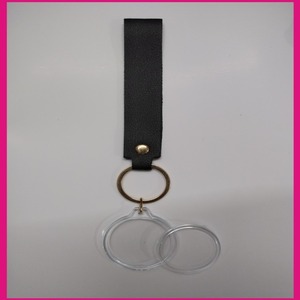 <b>Pink</b> Leather Keychain With Acrylic Round Photo <b>Frame</b> Metal Ring Simple Cute Design - Product Image 4