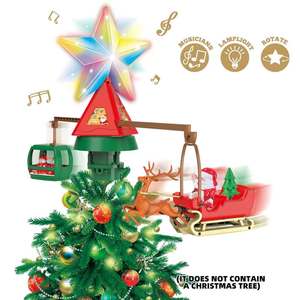 <span class=keywords><strong>New</strong></span> âm nhạc đồ trang trí Giáng sinh Sao <span class=keywords><strong>TRAIN</strong></span> <span class=keywords><strong>SET</strong></span> 360 độ xoay đèn điện Cây giáng sinh Topper - Product Image 1