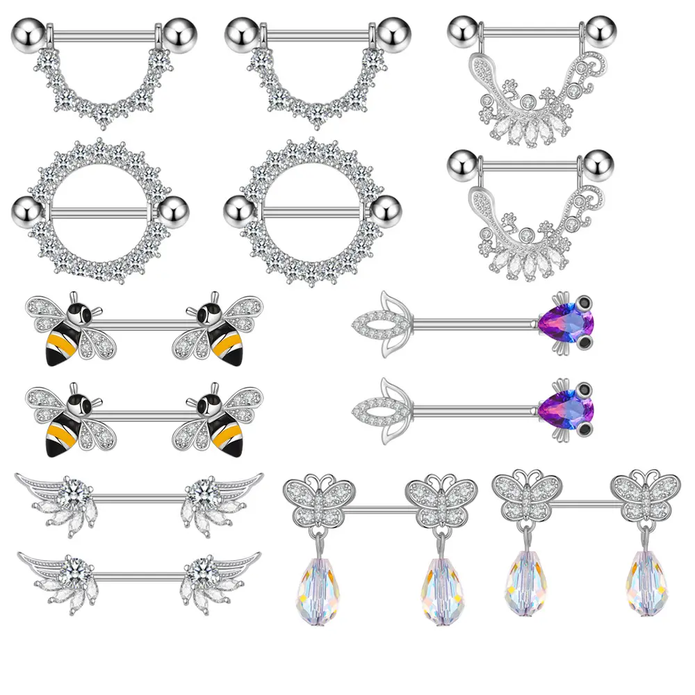 Wholesale 316L Stainless Steel Marquise CZ Nipple Piercing Rings Jewelry Accessories