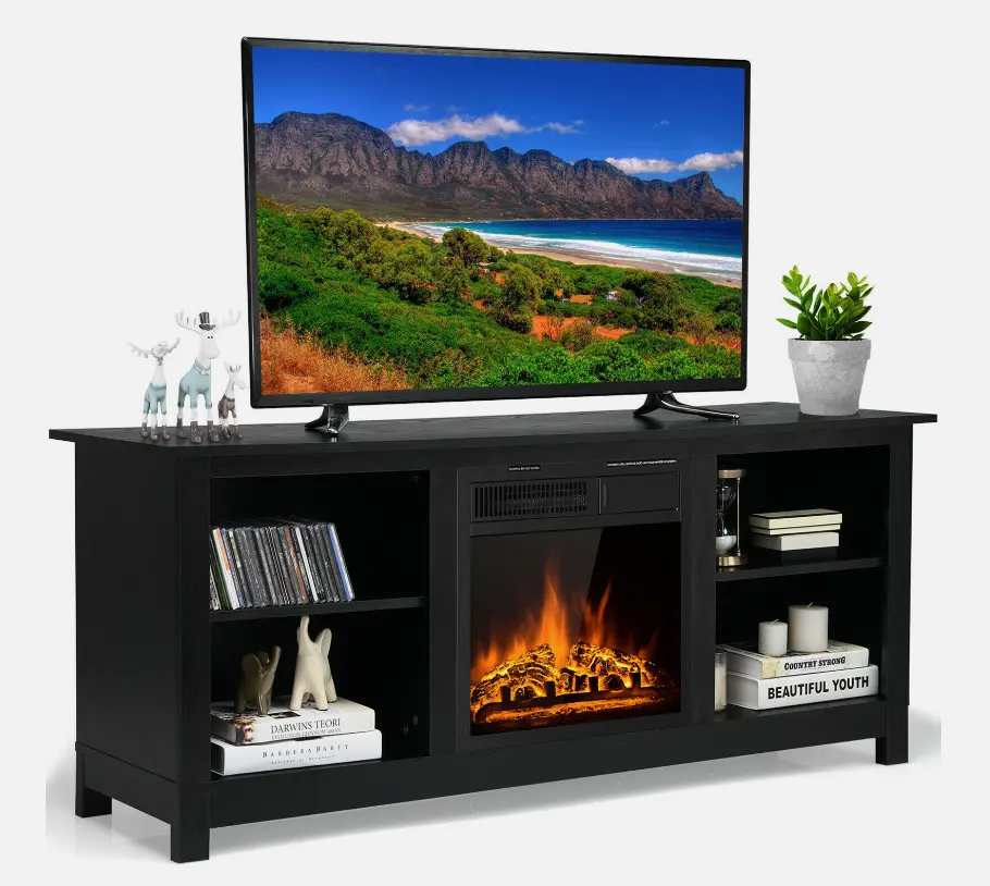 Modern tasarım basit TV standı ve oturma odası mobilya elektrikli yangın yeri Modern TV dolabı standı depolama sehpa