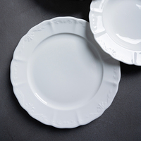 Assiette à dîner florale en porcelaine blanche de qualité supérieure, passe au lave-vaisselle, assiette à steak, vaisselle en porcelaine fine pour la vente en gros Horeca