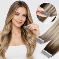 Extensions de cheveux russes Remy teints, lisses, 12A, bruts, à cuticules alignées, 100% humains, à double trame machine, avec bandes adhésives invisibles
