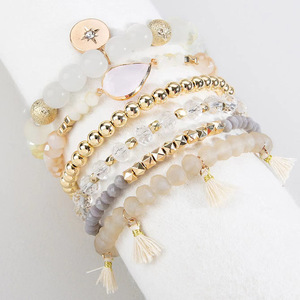 Fashion <b>Beaded</b> <b>Bracelet</b> Set Multi Layer Tassel Pendant Women's Jewelry Gift Zinc Alloy Round Geometric Design - Product Image 1