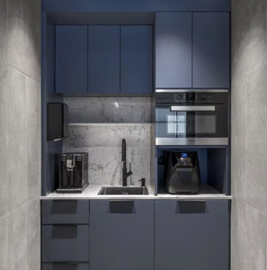 Mini-cuisine moderne pour projets hôteliers et appartements : Meubles de cuisine en acrylique pour petits espaces avec évier, robinet et accessoires de charnières - Product Image 1