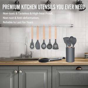 Juego de utensilios de cocina de 12 Uds., juego de utensilios de cocina de silicona resistente al calor caqui para utensilios de cocina antiadherentes - Product Image 6