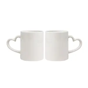 Wholesale sublimation mug supplier Stoneware Ceramic white mug sublimation heart handle mug