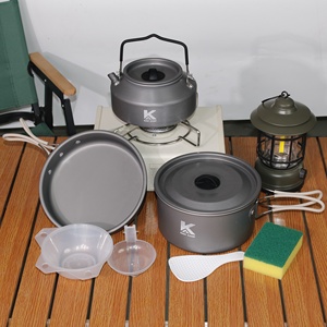 Ensemble de cuisine de camping pour 2 à 3 personnes, batterie de cuisine antiadhésive + réchaud à gaz portable compact avec <span class=keywords><strong>allumage</strong></span> électronique - Product Image 4