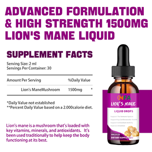 Complément alimentaire de haute résistance conçu pour les femmes hommes améliorer la mémoire et la clarté crinière de lion naturelle 1500mg gouttes liquides - Product Image 2