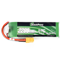 RacePow Baterai Mobil Rc, Isi Ulang Baterai 2S 7.4V 2200MAh 50C Lipo dengan Casing Keras untuk Mobil RC