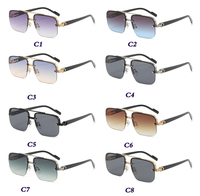 Lunettes de Soleil Dégradées Océaniques Tendance Surdimensionnées Carrées Sans Monture pour Femme, Lunettes en Métal à Double Bordure d'Été pour Homme