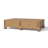 Table basse minimaliste en bois massif à panneaux cannelés avec 2 tiroirs de rangement pour salon
