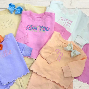 Conjunto de Sudadera Festoneada para Bebé al por Mayor, Atuendo Personalizado con Nombre Bordado y Lazo, Conjunto de Descanso para Bebé, Camisetas y Pantalones para Niña <span class=keywords><strong>2026</strong></span> - Product Image 1