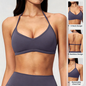 <span class=keywords><strong>Reggiseno</strong></span> Sportivo Personalizzato con <span class=keywords><strong>Schiena</strong></span> <span class=keywords><strong>Scoperta</strong></span>, Imbottitura Rimovibile, Colore Unico, Asciugatura Rapida, Compressione, Scollo a V, per Yoga e Fitness - Product Image 3