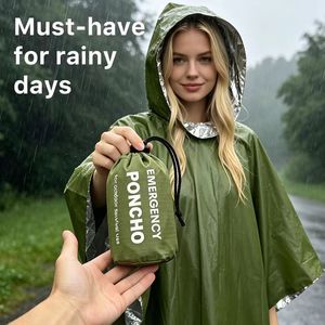 Imperméable d'urgence pour l'extérieur, taille unique, poncho de survie imperméable pour le camping, la randonnée, la protection contre le froid, orange - Product Image 3