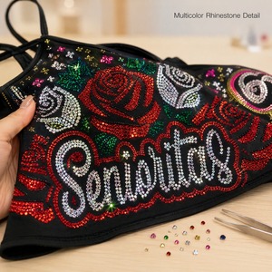 Gilet con Strass Senioritas per Donne, Design con Cristalli Neri e Rose per Festa di Quinceañera, Top Personalizzato per Ballo - Product Image 1