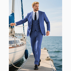 Traje de hombre ajustado con doble botonadura de tres piezas con estampado de alta calidad personalizado de fabricante, traje informal de la vida diaria - Product Image 1