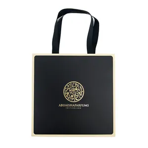 Customized Logo Print Gold Foil Stamping Luxury Custom Boutique Retail Gift Paper Shopping Bag With Logo