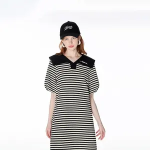ITIB&HiiGHLIGHT Designer Kollaboration schwarz und weiß gestreiftes kurzes Kleid Sommer taille eingekreiftes Damenkleid Großhandel