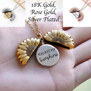 Collana retrò incisa con le scritte 'You Are My Sunshine' all'interno, ciondolo in acciaio inossidabile, collana con medaglione apribile a girasole in lega - Product Image 6