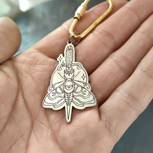 Pendentif de collier gothique en acier inoxydable, tête de mort, chenille de lune - Bijoux effrayants, cadeaux païens et sorcières, charme gothique - Product Image 2