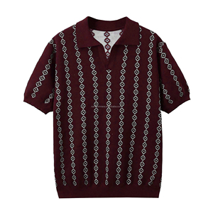 Áo len nam dệt kim có logo tùy chỉnh, áo polo dệt jacquard cotton cổ điển tay ngắn họa tiết mùa hè - Product Image 1