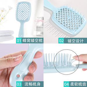 Peigne en nid d'abeille creux, grand peigne de massage portable, utilisation sur cheveux secs ou mouillés, format voyage, 21x8.6x3.3cm, matériau ABSTPEE - Product Image 2