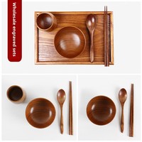 Bol à soupe de grande taille en bois de jujube de style japonais pour enfants, bébés et adultes, vaisselle en bois, bol à nouilles instantanées, logo personnalisé