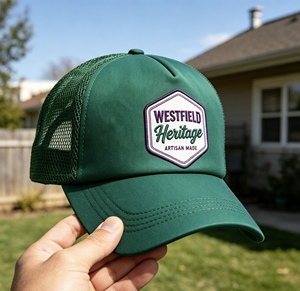 Casquette de camionneur personnalisée à 5 panneaux avec dos en maille, casquette de baseball unisexe fabriquée artisanallement, casquette de camionneur respirante en maille verte avec sangle réglable - Product Image 6