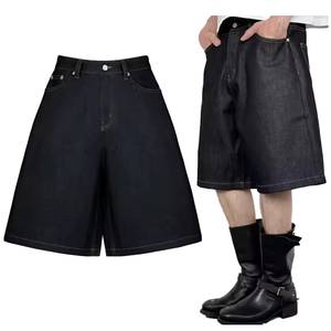 Pantalones Cortos de Mezclilla Oscura de Cintura Alta para Hombre, Corte Recto, Casuales, de Verano, de Algodón, con Bolsillos, Transpirables - Product Image 1