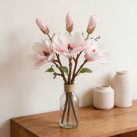 Bunga Magnolia Sutra Warna Krem Pink, Tangkai Magnolia Buatan, Bunga Pink Sentuhan Asli, Bunga Tangkai Panjang untuk Rumah, Kantor, Pernikahan
