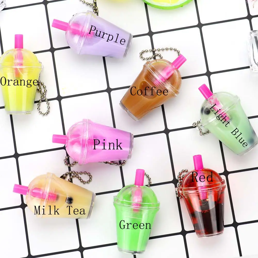 Creative Mini Soft Drink Keychain Milk tea Keychain for Bubble Tea Acrylic Moving Keyring Girl Keychain Cute gift
