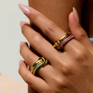 Đồ trang sức sang trọng vòng thép không gỉ phòng thí nghiệm Grown Kim Cương Zircon không phai Rubi Vòng Thời trang đồ trang sức vòng - Product Image 2