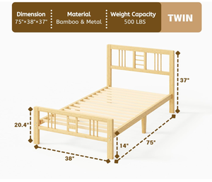 Cadre de lit avec tête de lit et pied de lit, cadre de lit en bois, support à lattes en métal double, robuste, pas besoin de sommier tapissier - Product Image 2